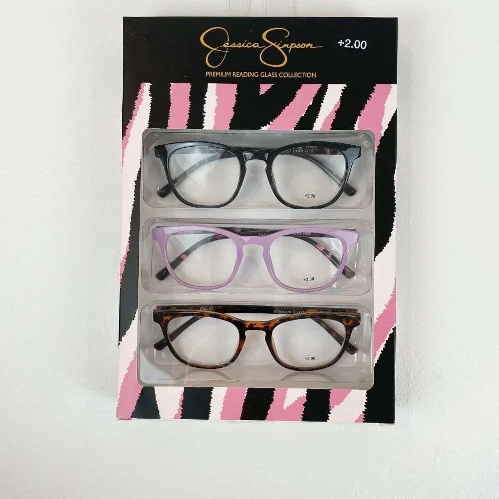 Jessica Simpson +2.00 Reading Glasses Tortoise Purple Black